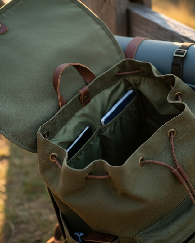 Classic Outdoor Adventure Backpack with Roll Mat & Water Bottle Pocket